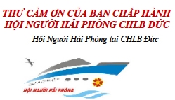 Thư cảm ơn của BCH Hội người Hải Phòng tại Đức