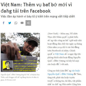 Vietnamese court sentences Facebooker Nguyen Quoc Duc Vuong to 8 years in prison